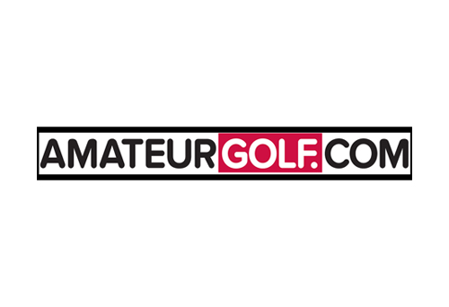 Amateur Golf Logo in White, Black and Red on White Background